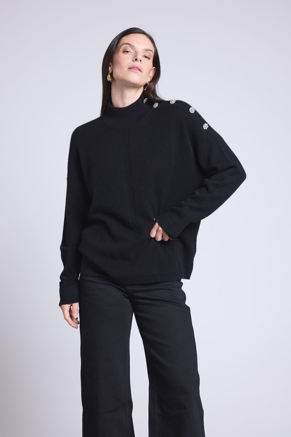 Pull Col Montant A Bijoux Baya - Noir - Femme - 100% Cachemire