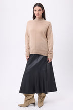 Maglione Collo Alto Con Bottoni Gioiello Baya - Beige Crema - Bottoni Argento - Donna - 100% Cashmere