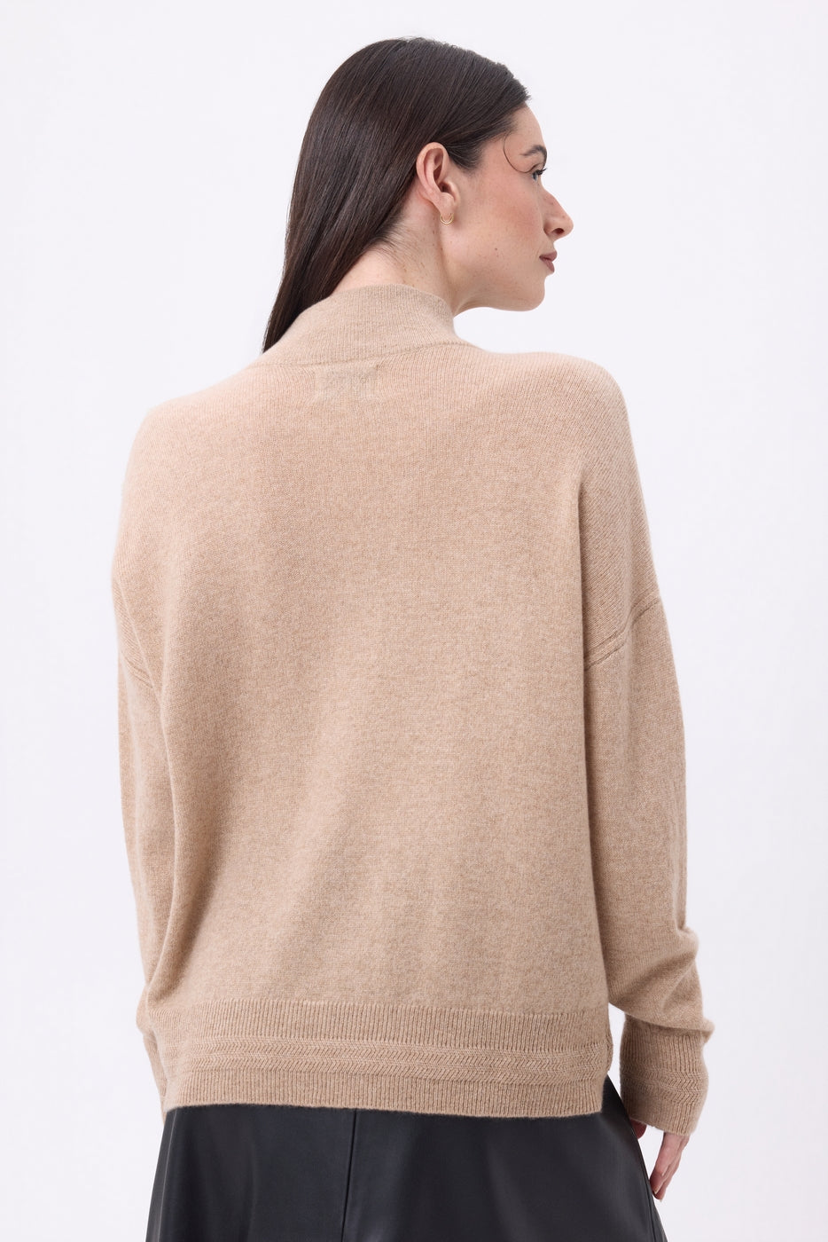Maglione Collo Alto Con Bottoni Gioiello Baya - Beige Crema - Bottoni Argento - Donna - 100% Cashmere