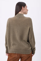 Maglione Collo Alto Con Bottoni Gioiello Baya - Khaki Chiné-Bottoni Argento - Donna - 100% Cashmere