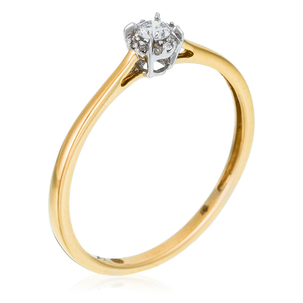 Anillo "Amoureuse 0.10" Diamante central 0.08Ct/1 +0.02Ct/12 - Oro amarillo