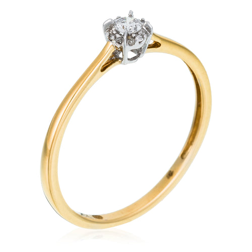 Anillo "Amoureuse 0.10" Diamante central 0.08Ct/1 +0.02Ct/12 - Oro amarillo