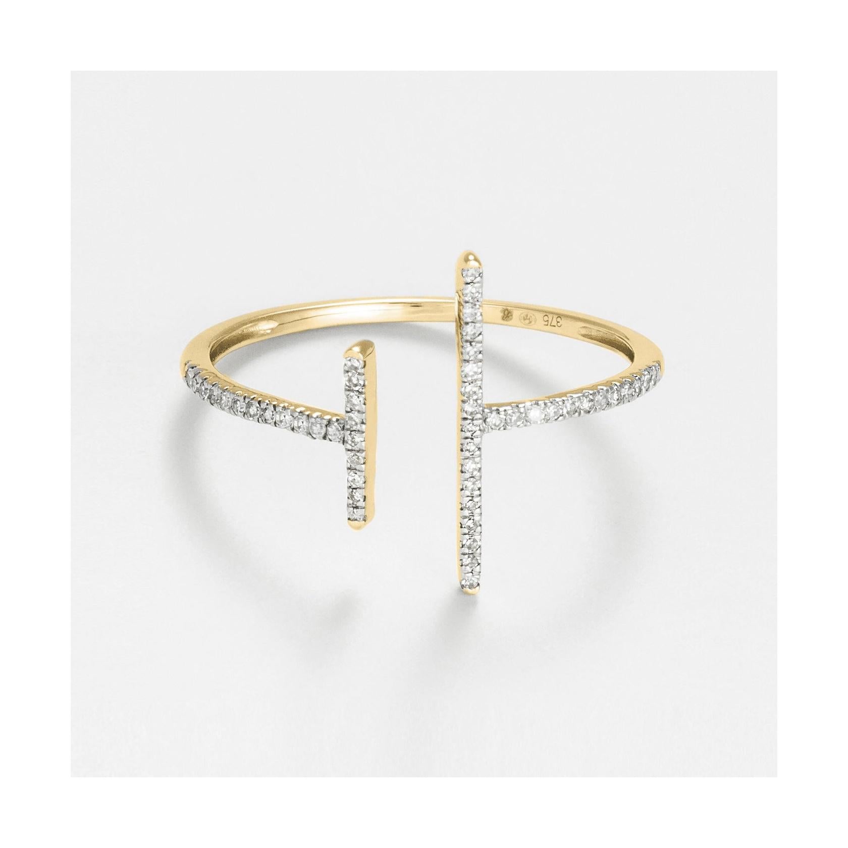 Bague "Parallèle Asymétrique" D0,1Ct/50 - Or Jaune 375/1000