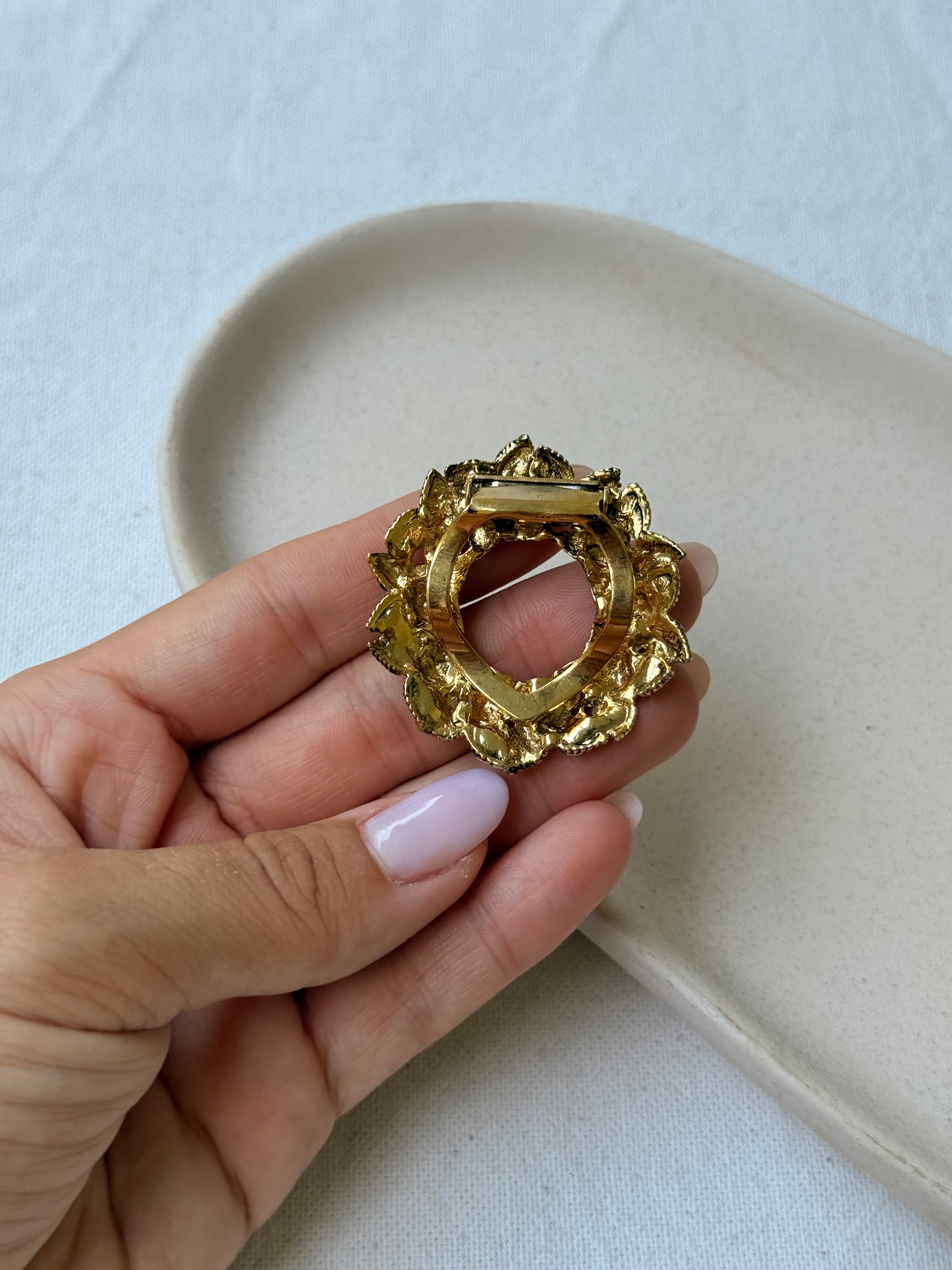 Vintage Scarf Ring - Floral Crown and White Rhinestones