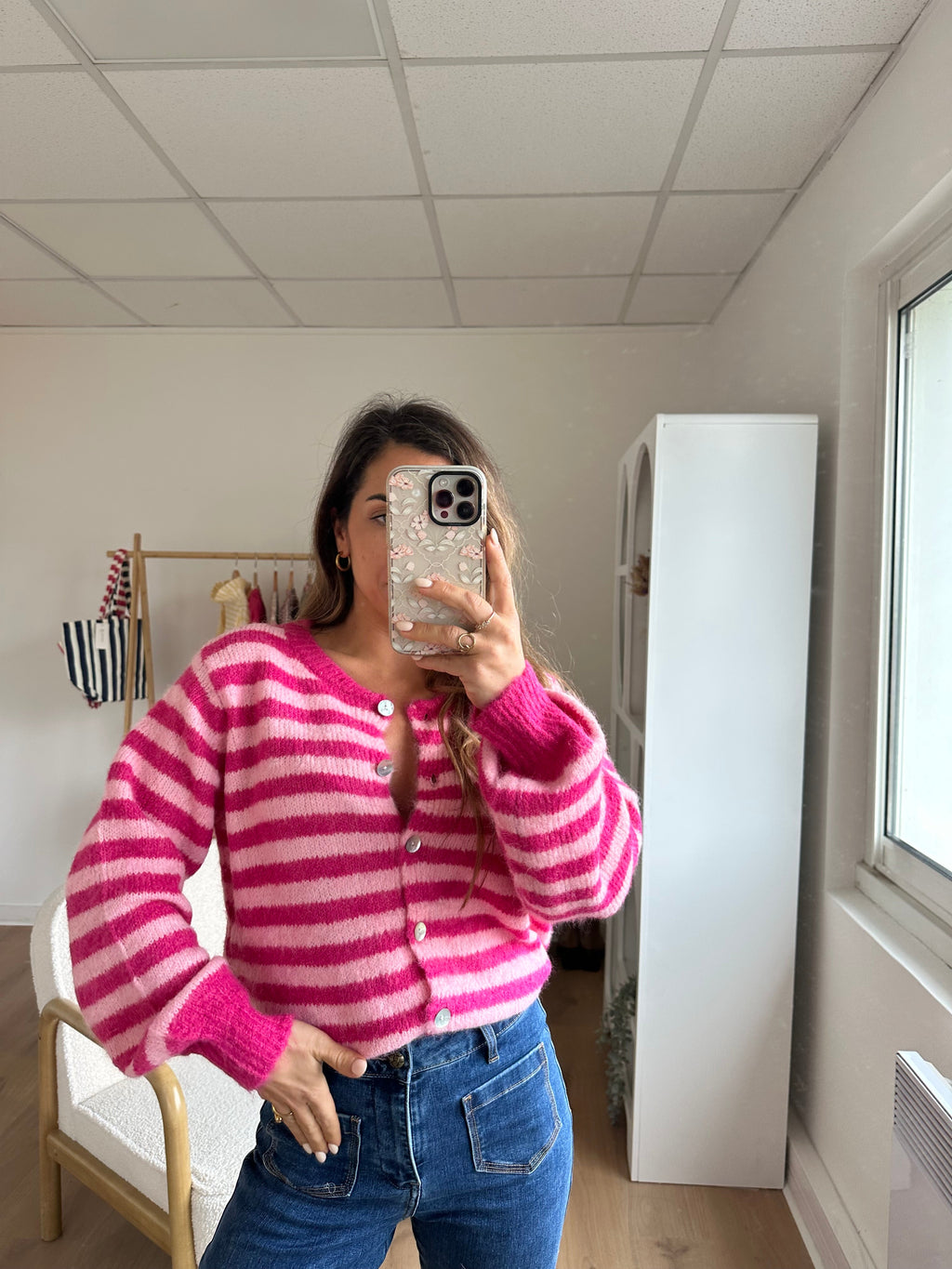 Pink And Red Striped Solela Cardigan