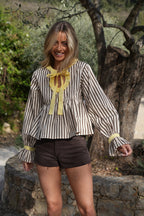 Erza Striped Blouse - Chocolate