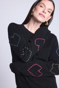 Bea Bubbles Hearts Cashmere Crew-Neck Jumper - Black Multicolour Lurex - Women