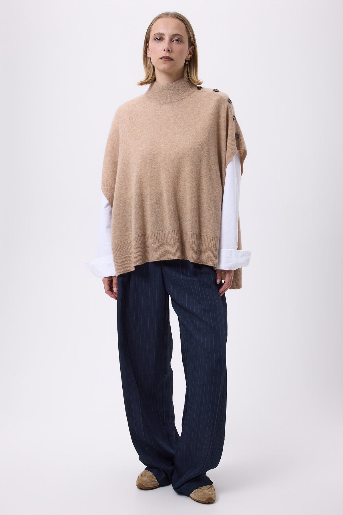 Knopfponcho F Becky - Cremeweiß - Damen