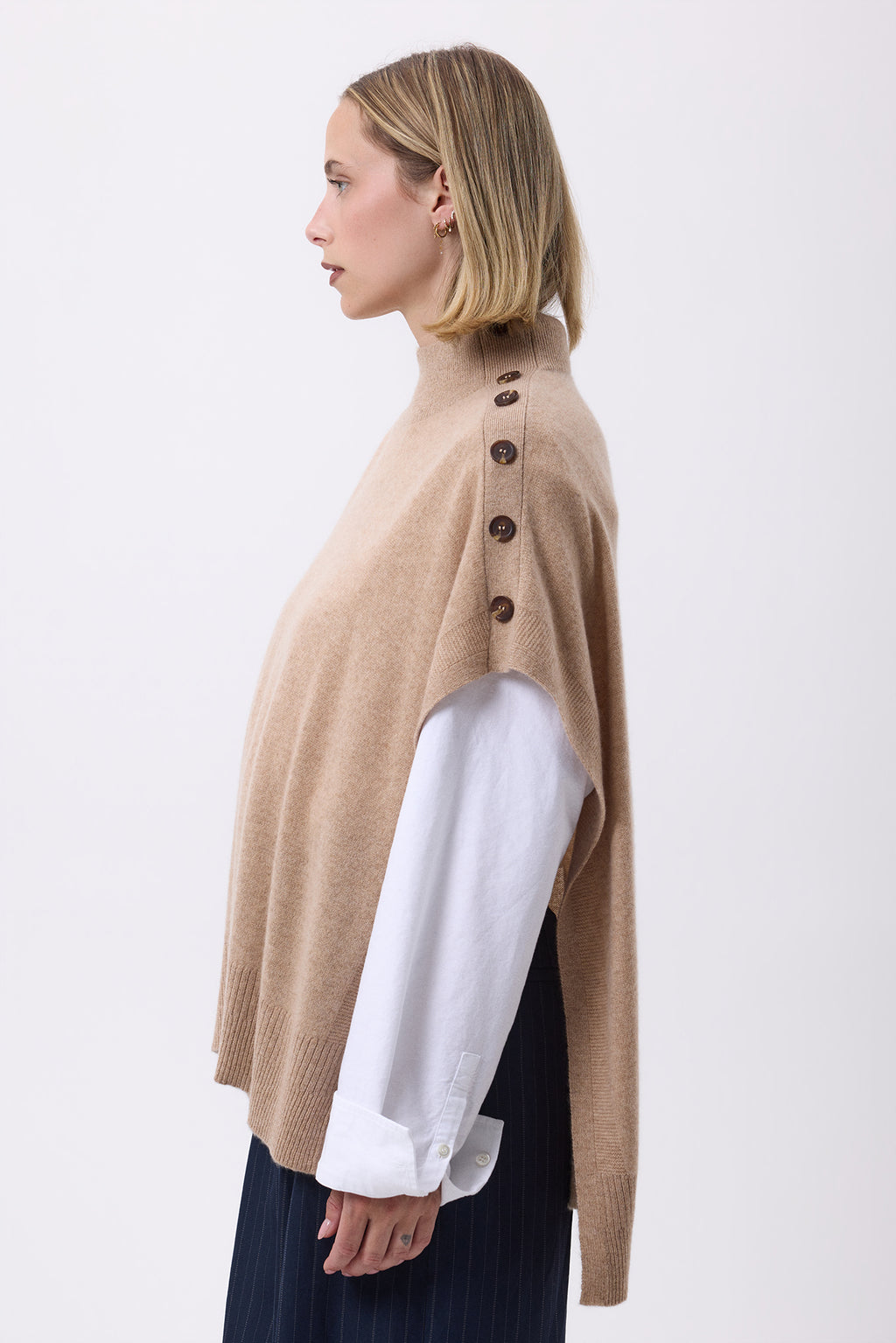 Knopfponcho F Becky - Cremeweiß - Damen