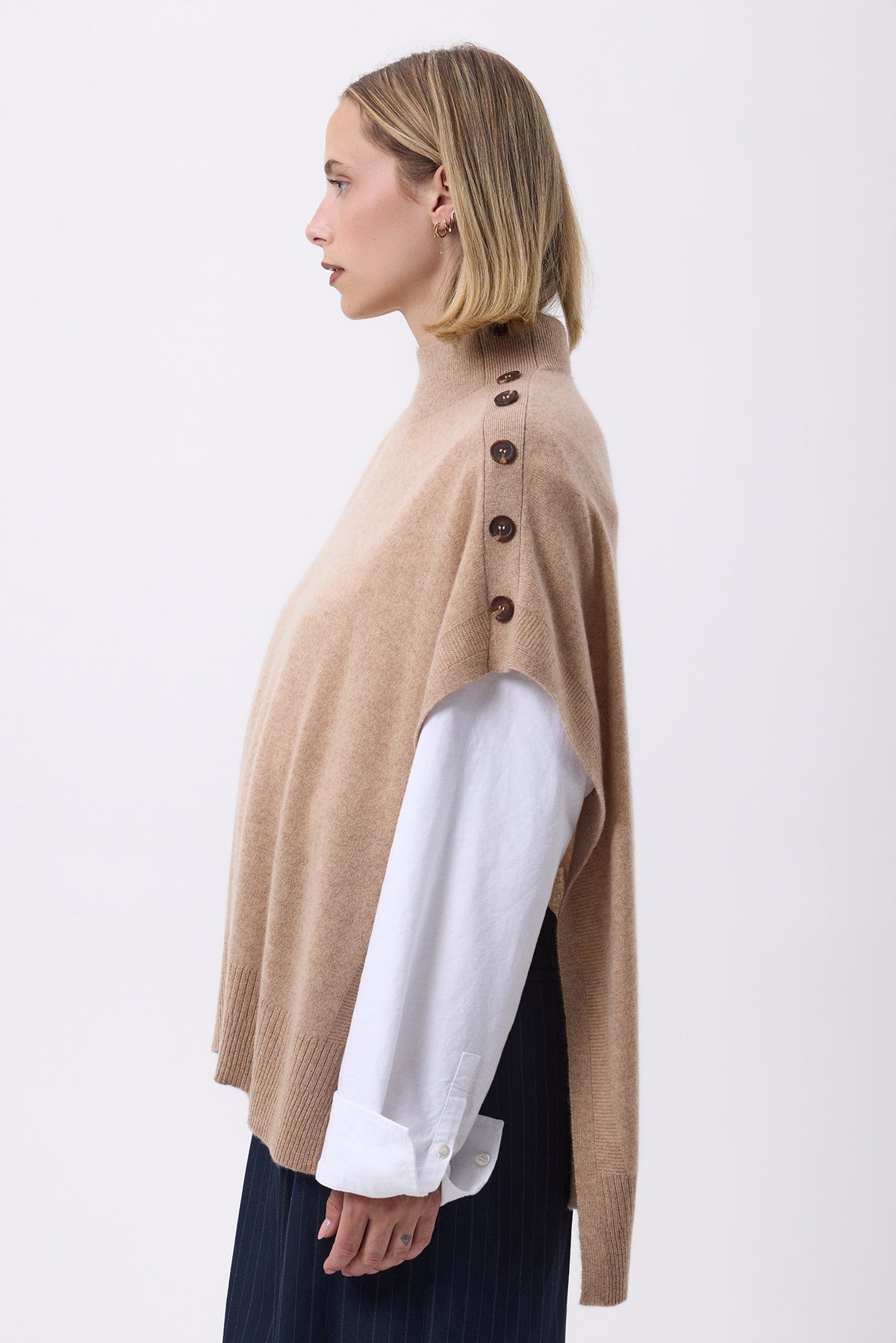 Knopfponcho F Becky - Cremeweiß - Damen