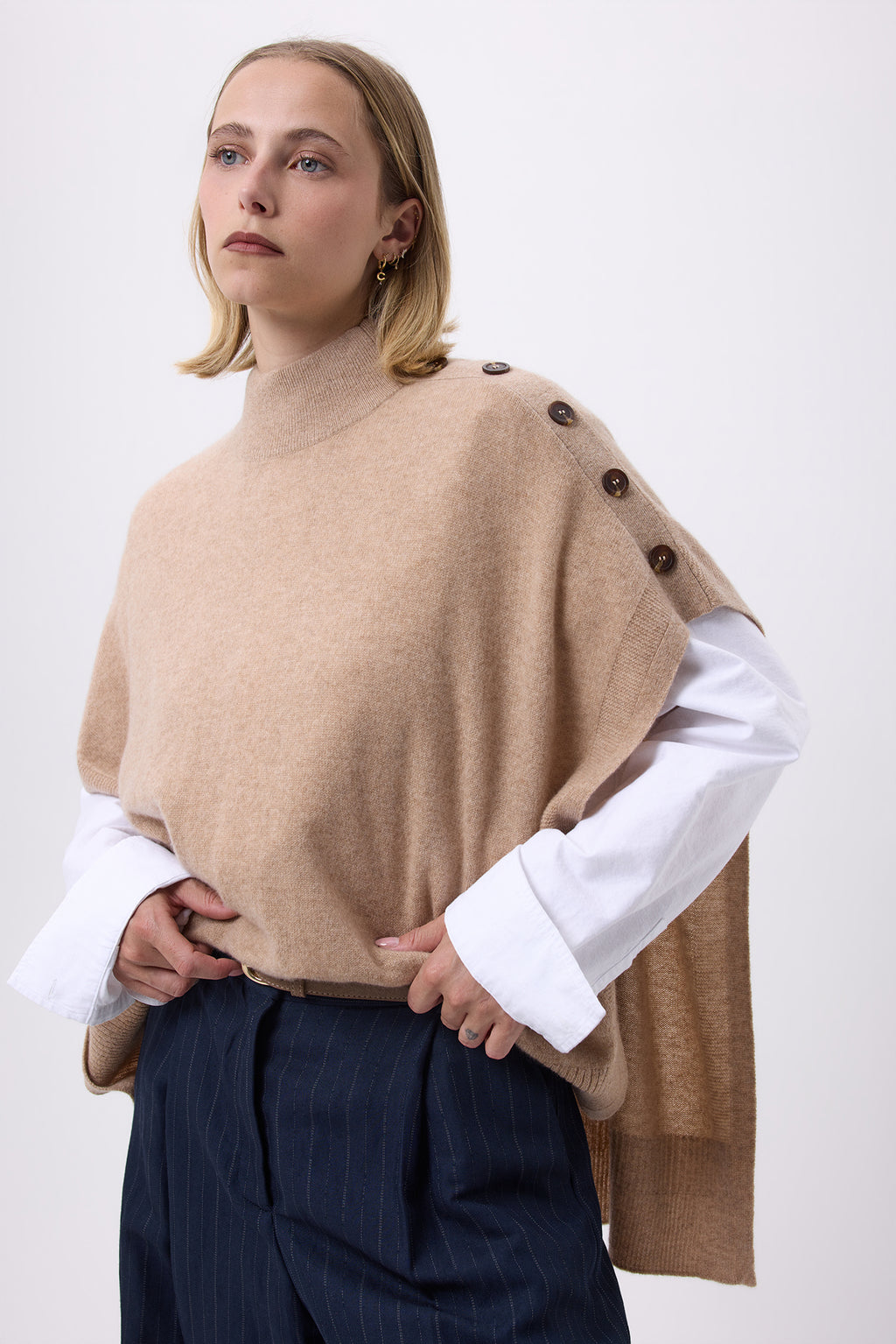 Knopfponcho F Becky - Cremeweiß - Damen