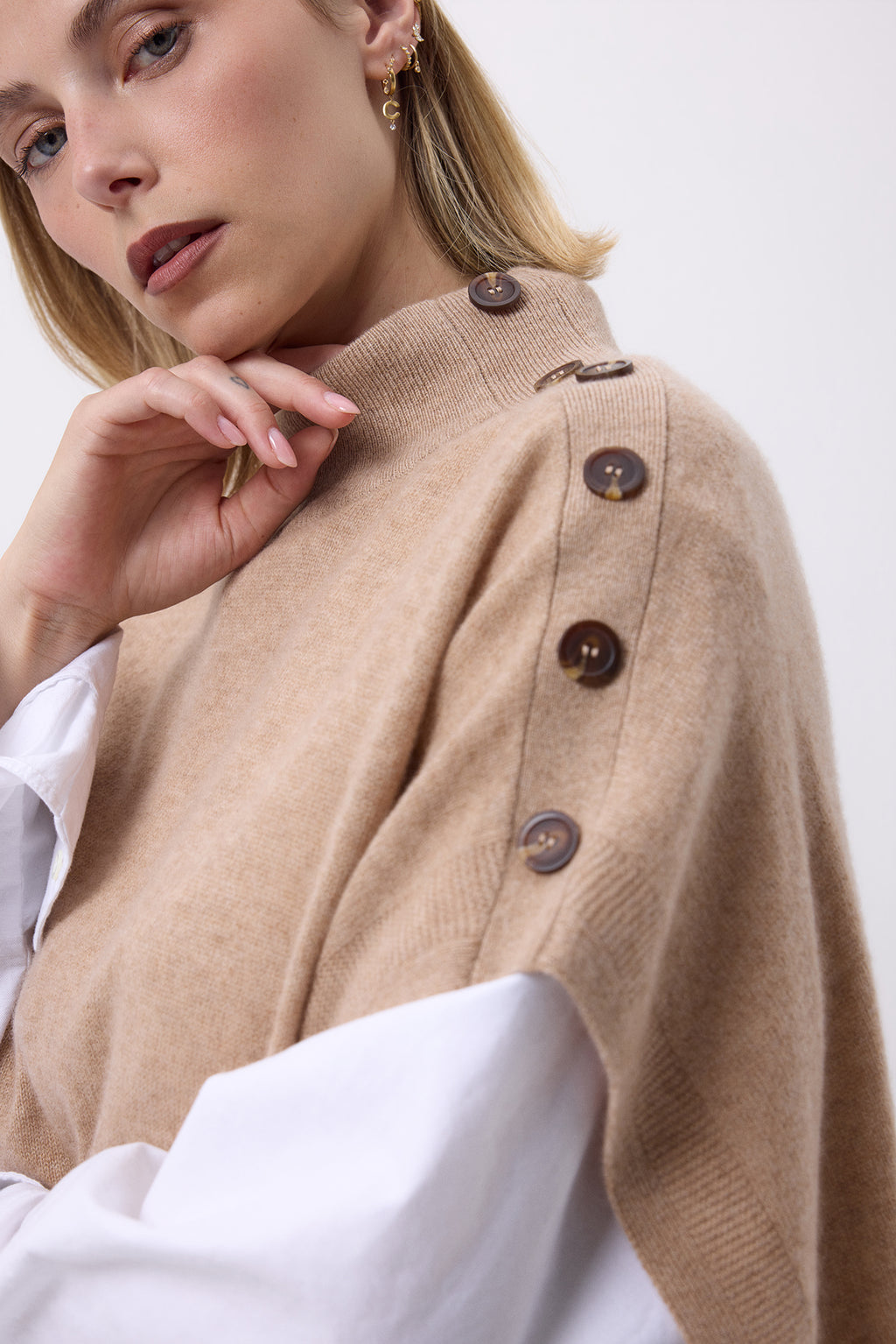 Knopfponcho F Becky - Cremeweiß - Damen