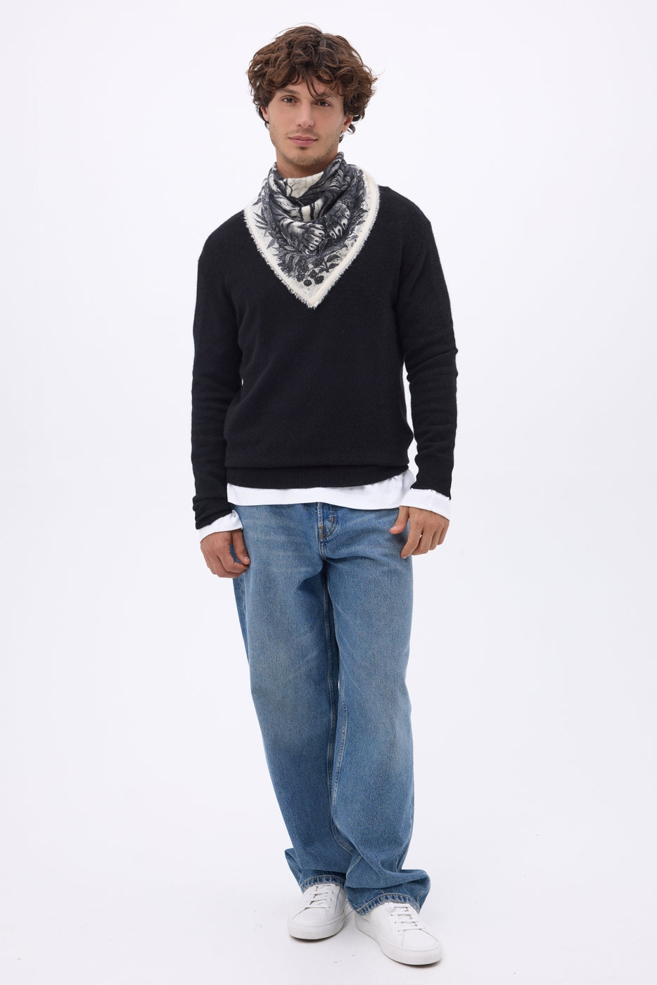 Petit Bandana Bengale - Noir - Homme - 100% Cachemire