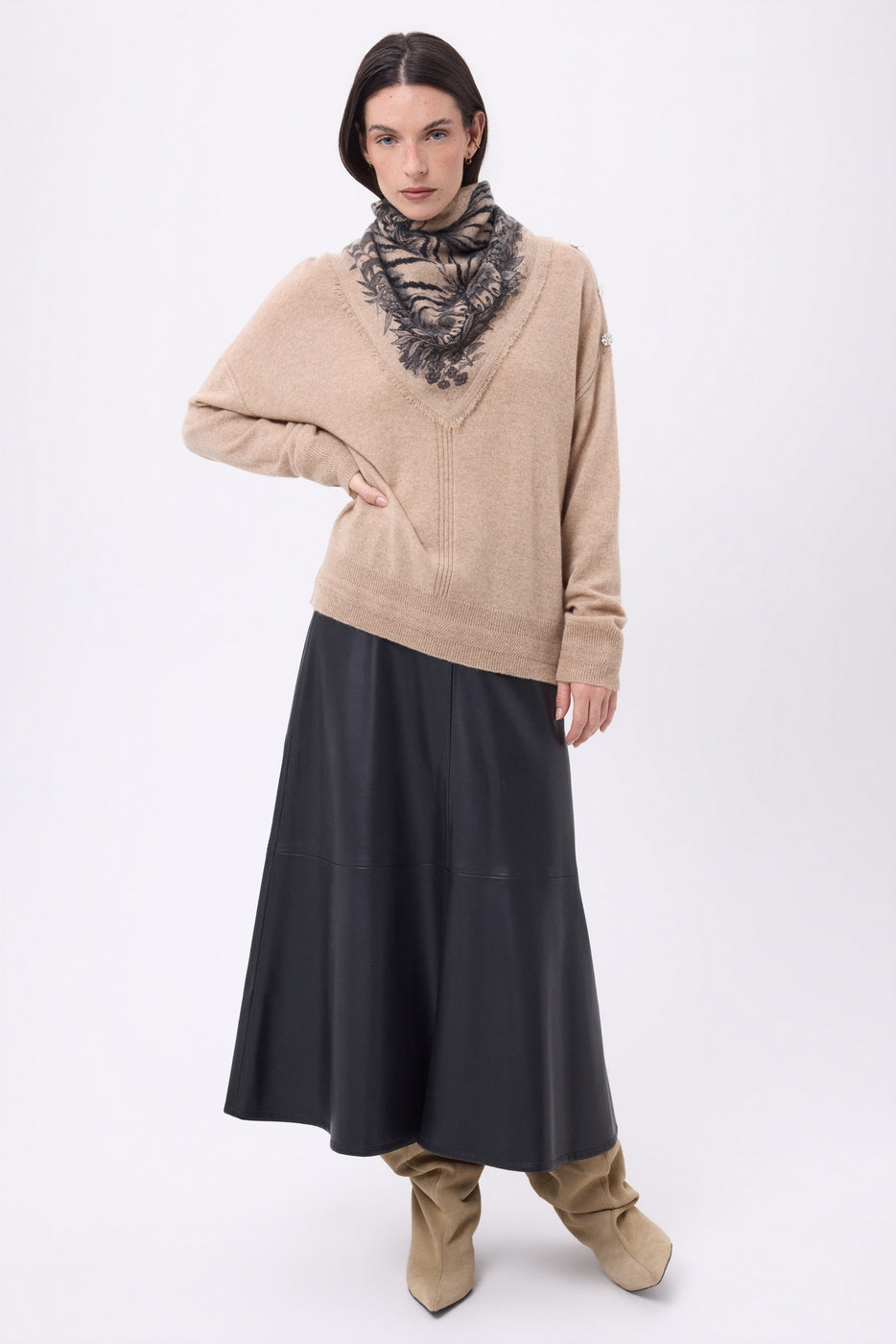 Petit Bandana Bengale - Beige Creme - Femme - 100% Cachemire