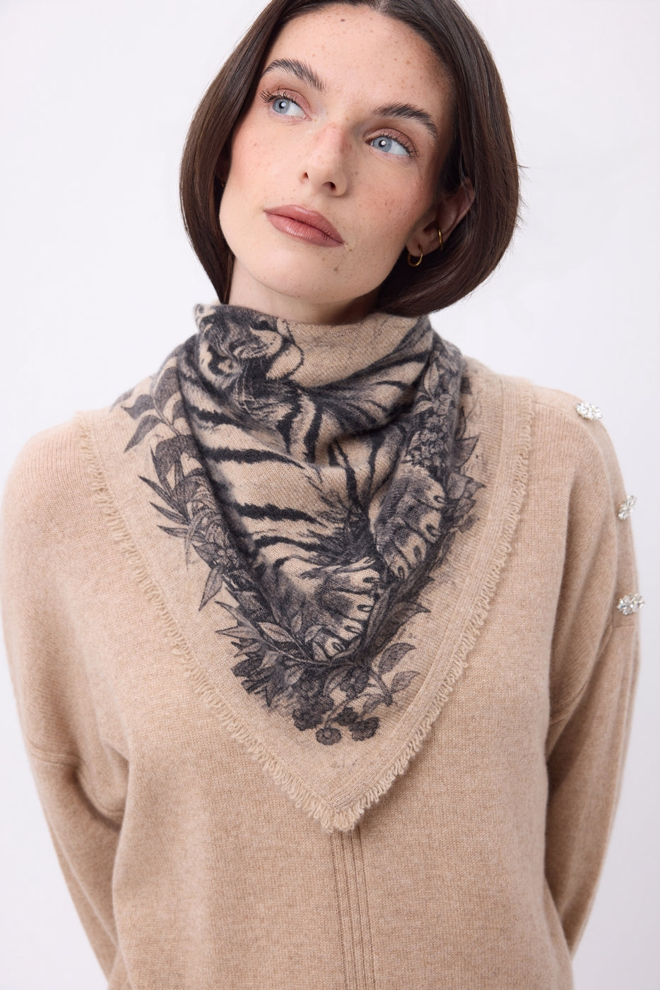 Petit Bandana Bengale - Beige Creme - Femme - 100% Cachemire