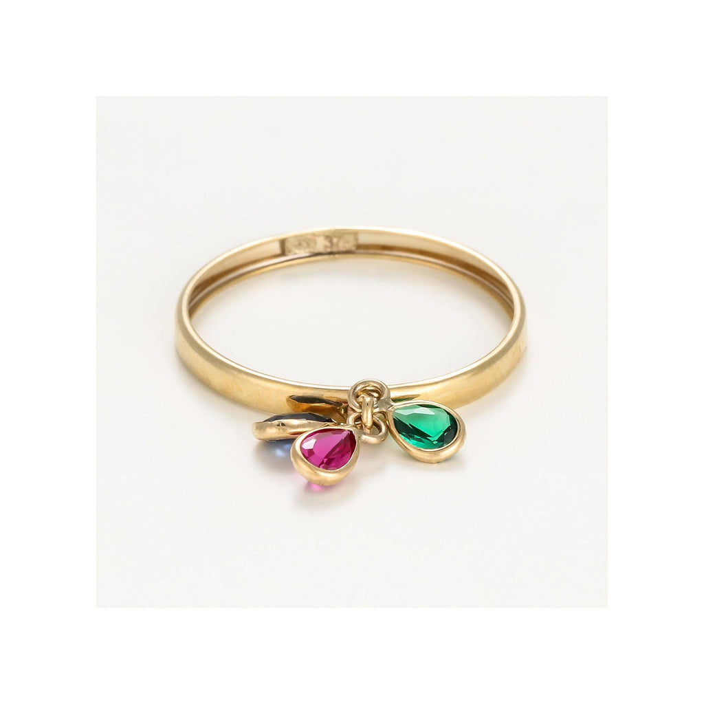 “3 Colored Stones” Ring 375/1000 Yellow Gold And Zirconium