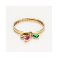 “3 Colored Stones” Ring 375/1000 Yellow Gold And Zirconium