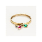 “3 Colored Stones” Ring 375/1000 Yellow Gold And Zirconium