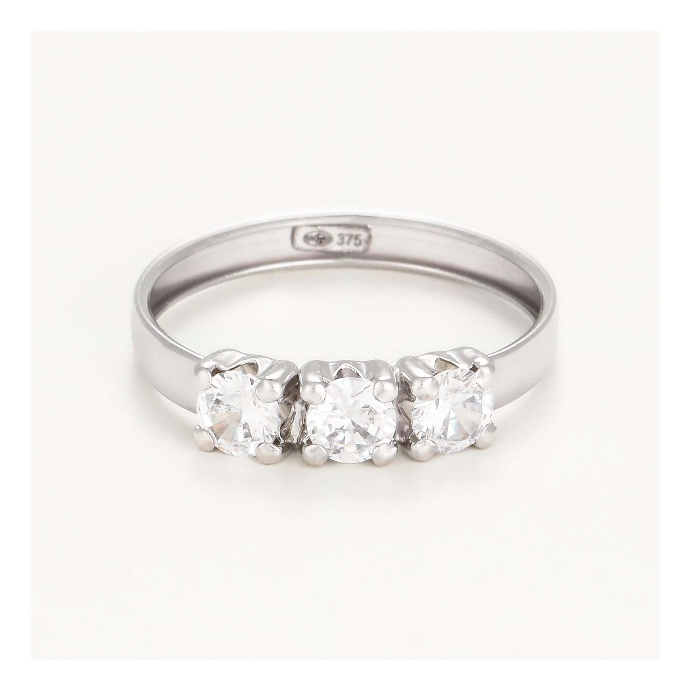 “Trio De Pierre” Ring 375/1000 White Gold And Zirconium