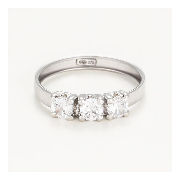 “Trio De Pierre” Ring 375/1000 White Gold And Zirconium