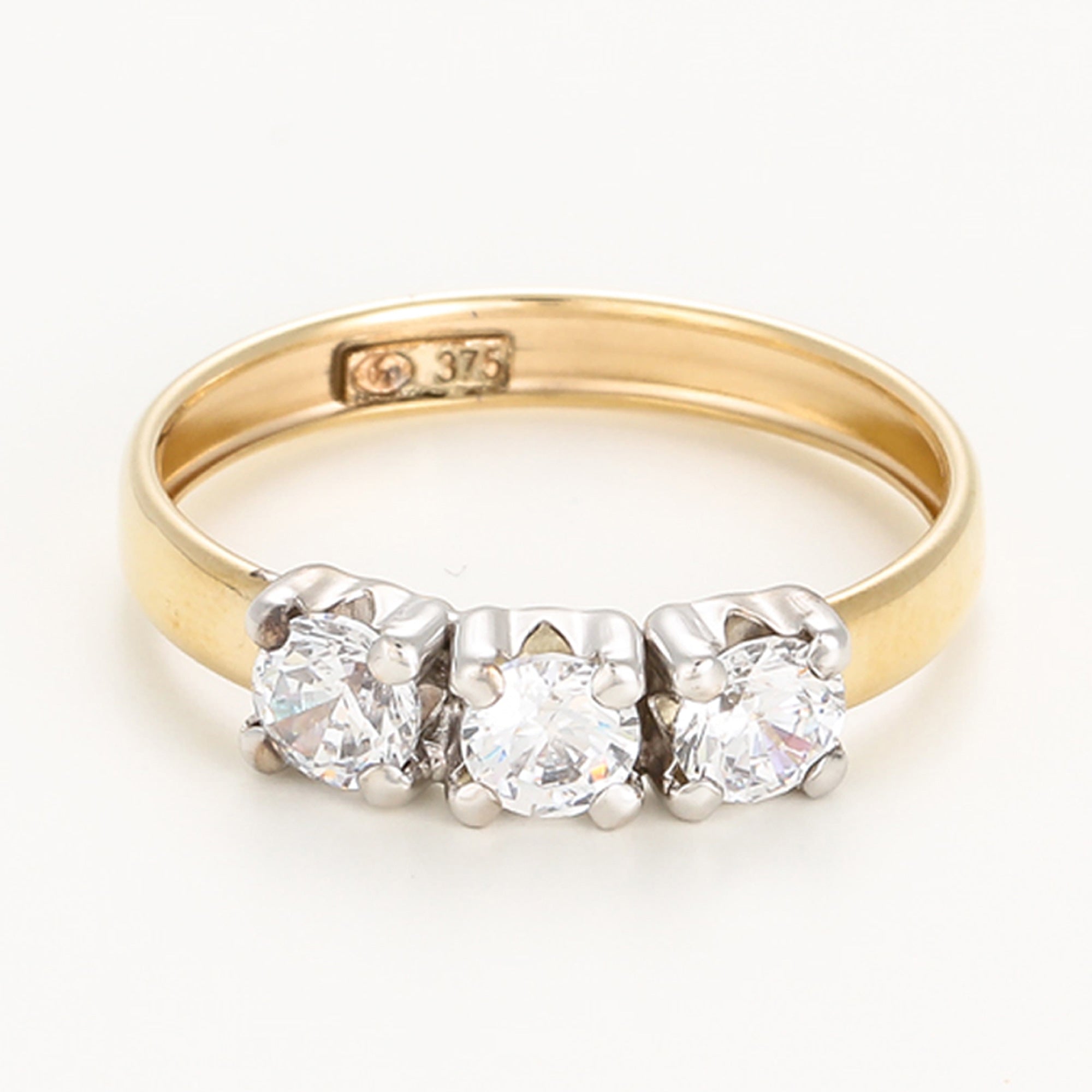 “Trio De Pierre” Ring 375/1000 Yellow Gold And Zirconium