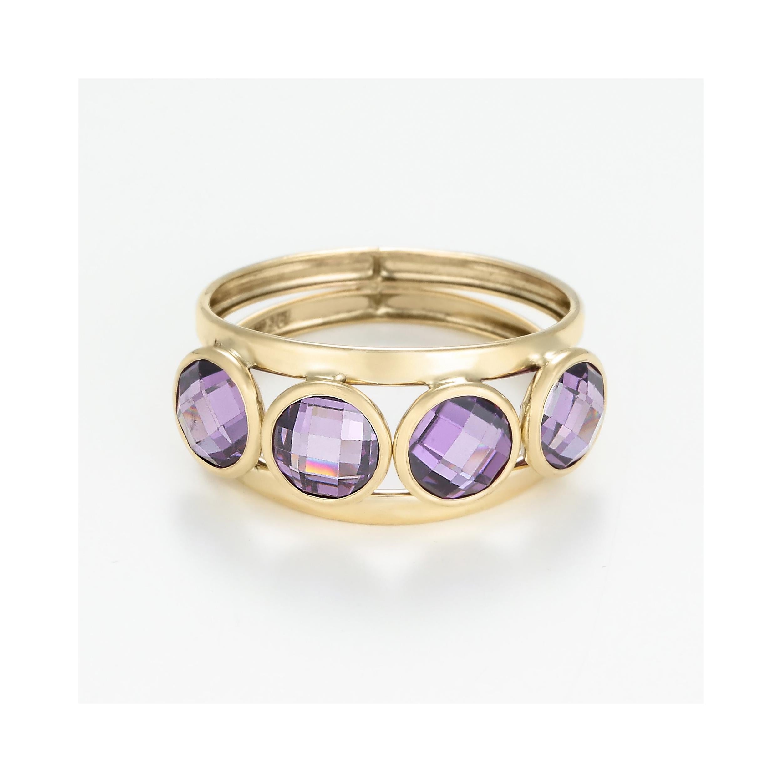“Maden Amethyst” Ring 375/1000 Yellow Gold And Zirconium