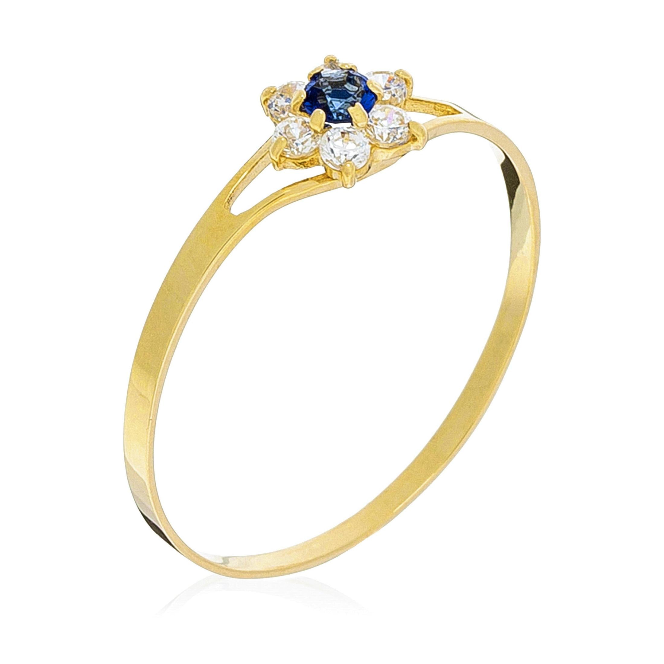 Bague "Nature" Or Jaune 375/1000 Et Zirconium Bleu
