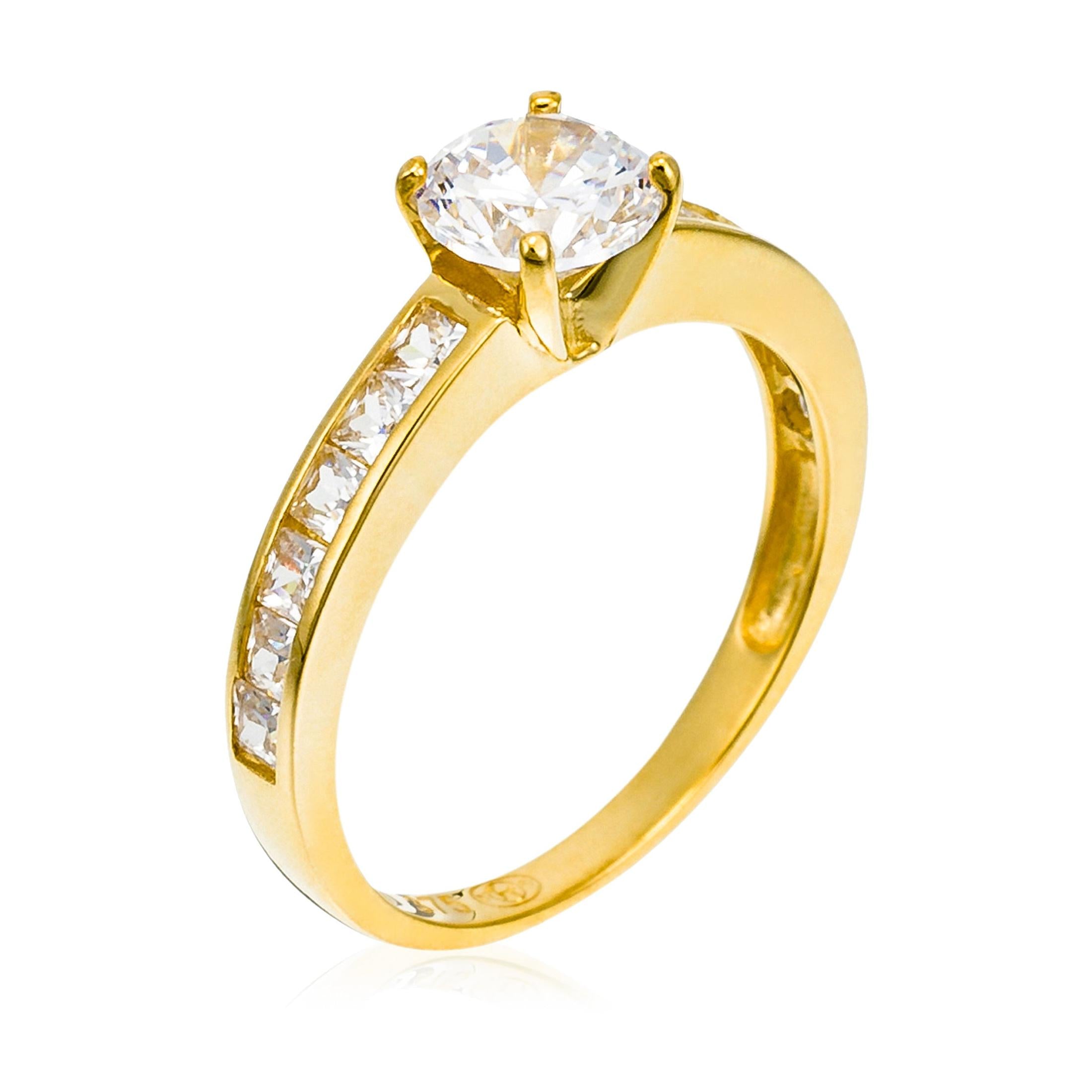 “Brillant” Ring 375/1000 Yellow Gold And Zirconium