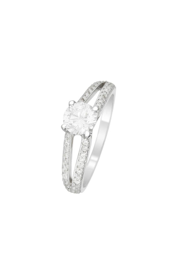Bague "Eblouissante" Or Blanc 375/1000 Et Zirconium