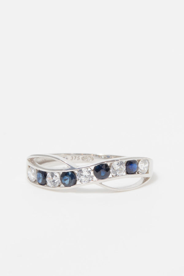 Bague "Océanos" Or Blanc 375/1000 Et Saphir/Zirconium