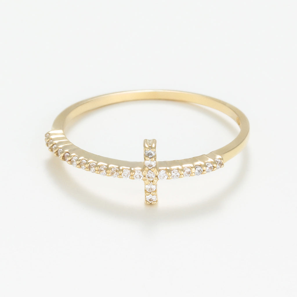 Anillo "Cruz Verdad "Oro Amarillo 375/1000 y Circonio