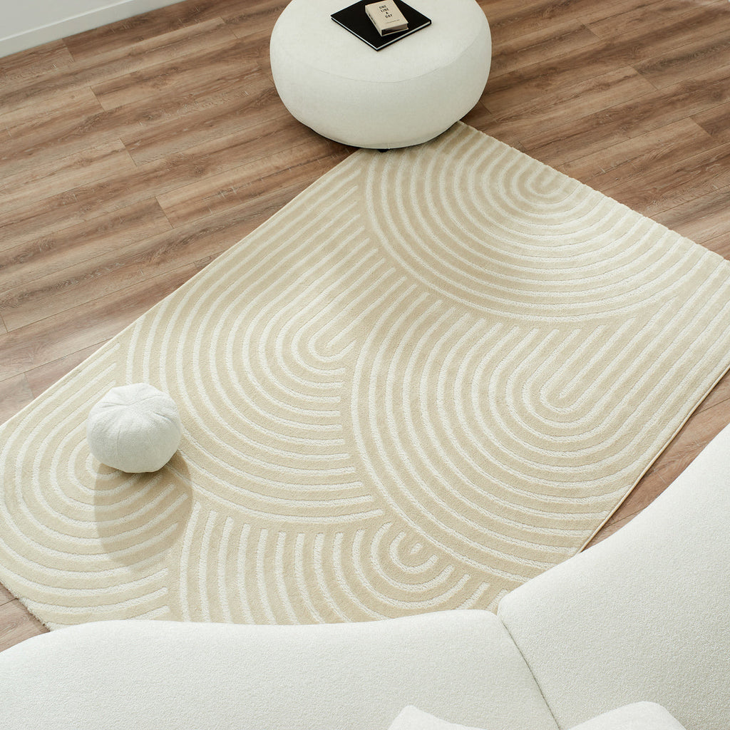 BIANCA - Alfombra moderna color crema con estampado de arcoíris - BIA157CRE BIANCA