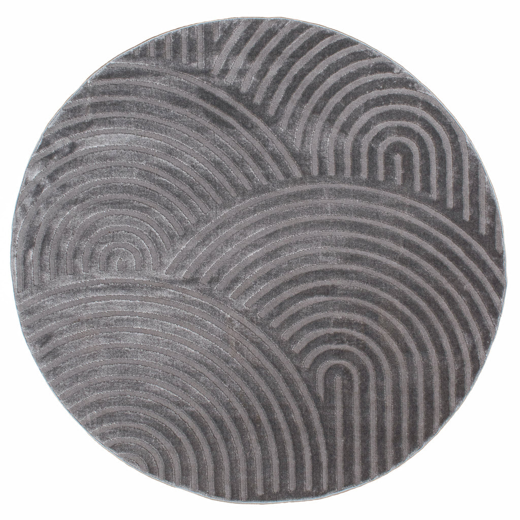 Round gray rainbow rug with long embossed pile: BIA157GRI BIANCA