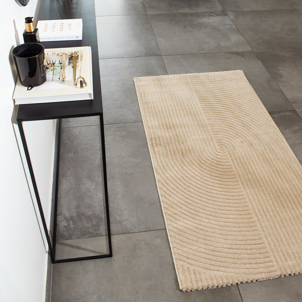 Alfombra con motivos geométricos en pelo en relieve beige: BIA159BEI BIANCA