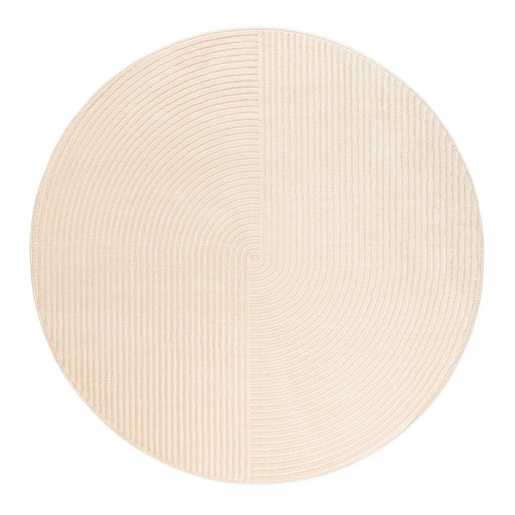 Cream geometric round rug with embossed long pile: BIA159CRE BIANCA