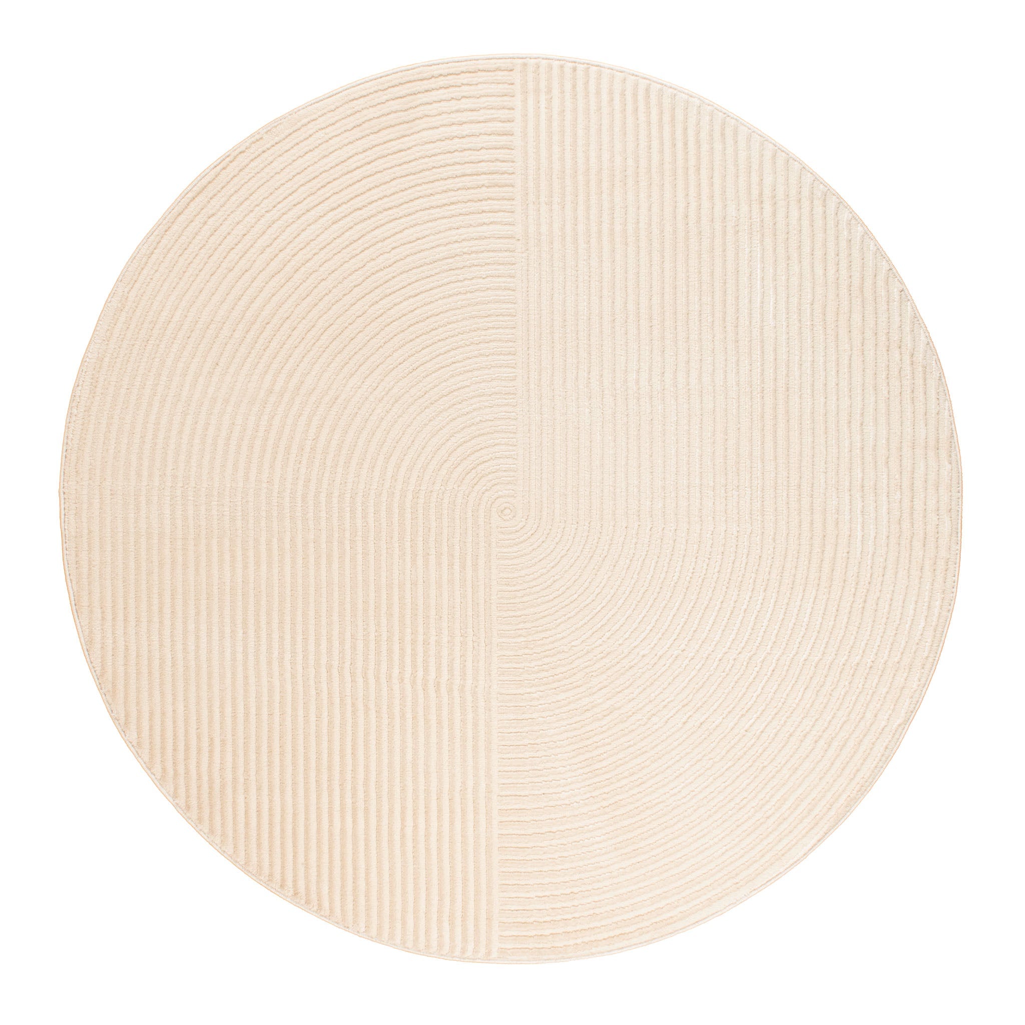 Cream geometric round rug with embossed long pile: BIA159CRE BIANCA