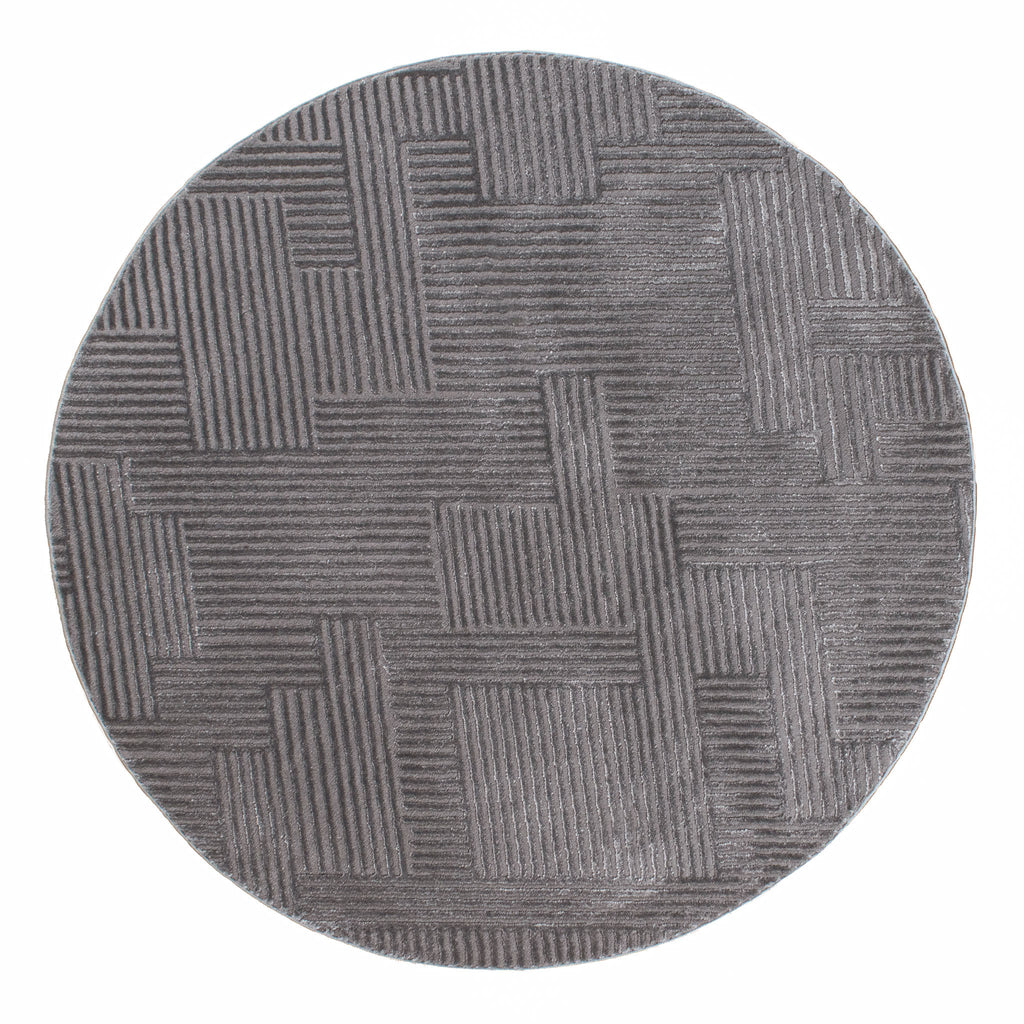 Alfombra redonda gráfica gris con pelo largo gofrado: BIA160GRI BIANCA