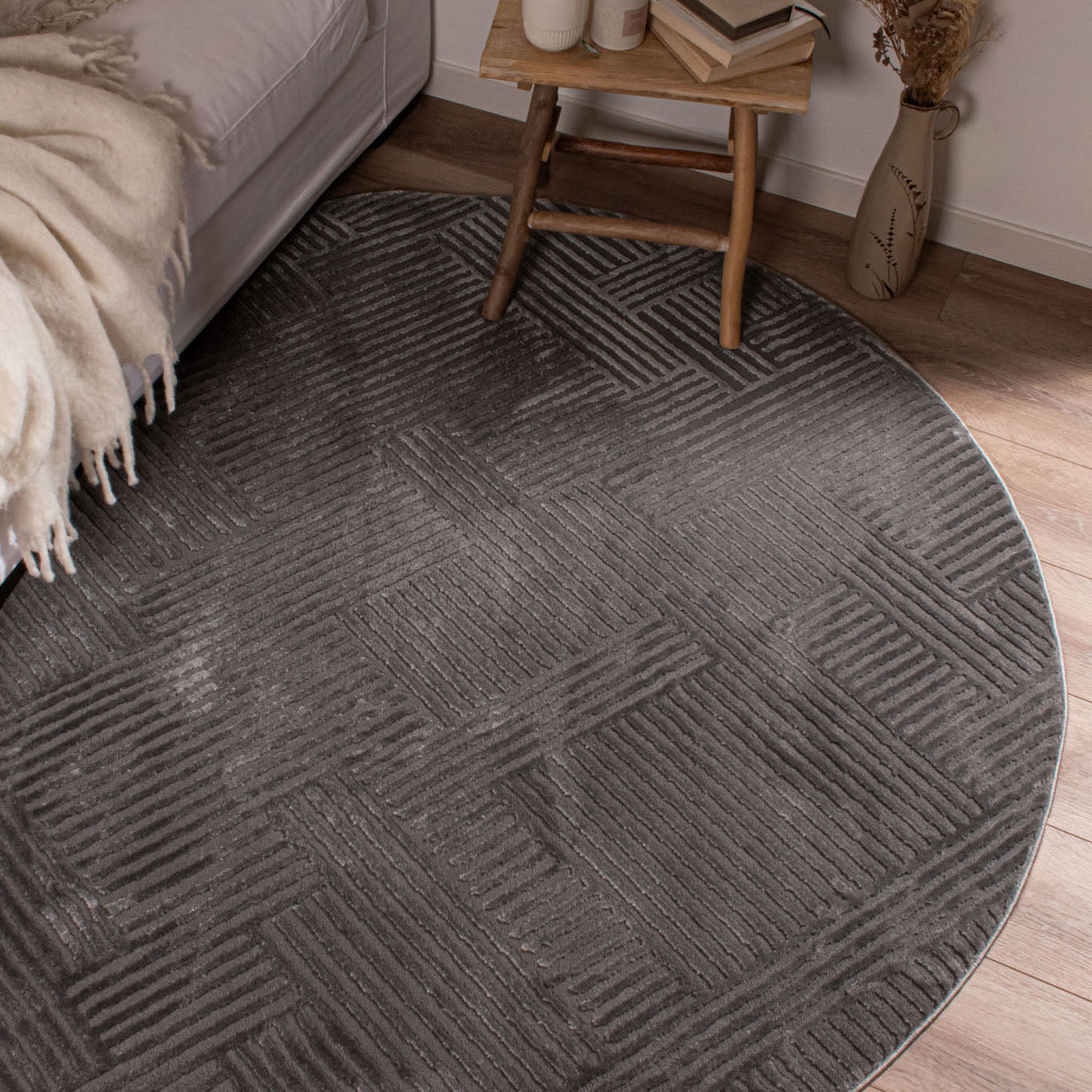 BIANCA - Alfombra de salón moderna redonda gris - BIA160GRI BIANCA