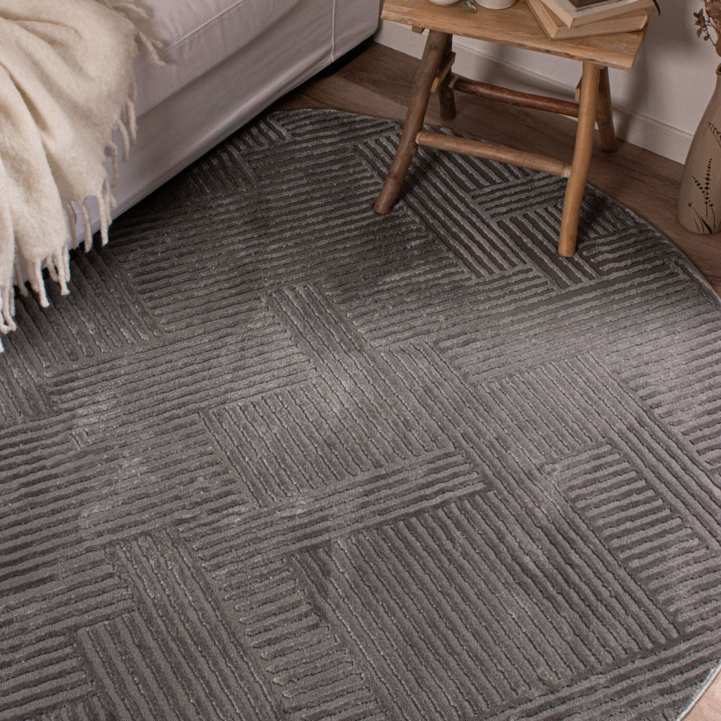 BIANCA - Alfombra de salón moderna redonda gris - BIA160GRI BIANCA