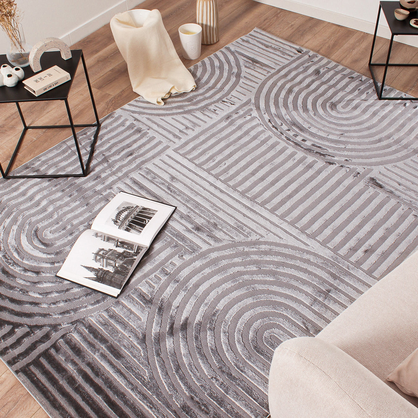 BIANCA - Alfombra de salón gris con estampado de arcos - BIA163GRI BIANCA