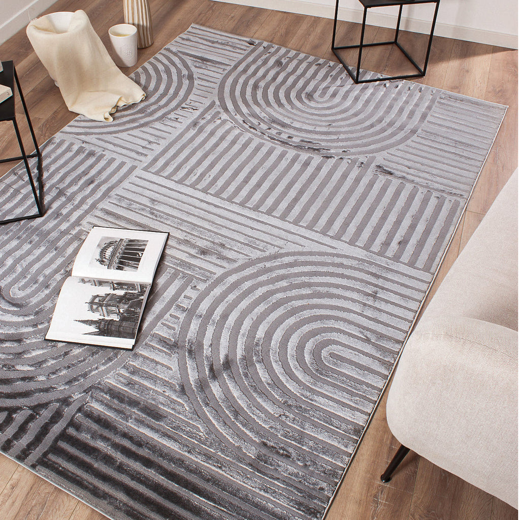 BIANCA - Alfombra de salón gris con estampado de arcos - BIA163GRI BIANCA