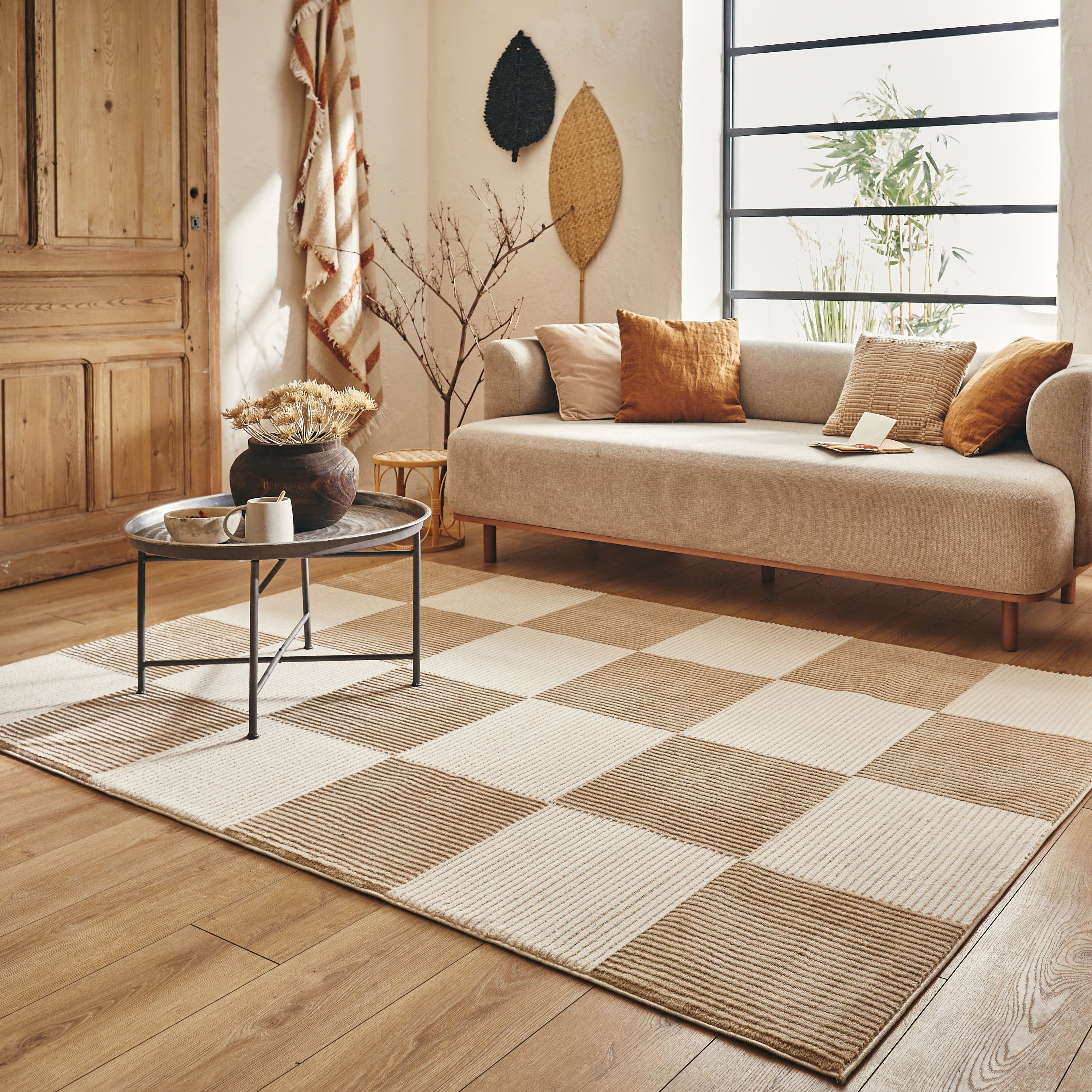 BIANCA - Tapis moderne crème à motif damier - BIA172CRE BIANCA
