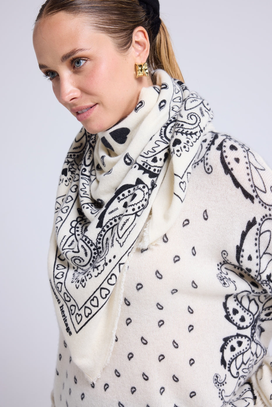 Großer Bandana-Schal aus Kaschmir – Schwarz/Weiß – Damen