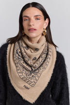 Grande Echarpe Bandana Presley En Cachemire - Ecoland Beige & Noir - Mixte - 100% Cachemire