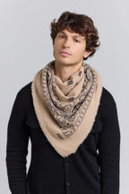 Grande Echarpe Bandana Presley En Cachemire - Ecoland Beige & Noir - Mixte - 100% Cachemire