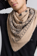 Grande Echarpe Bandana Presley En Cachemire - Ecoland Beige & Noir - Mixte - 100% Cachemire