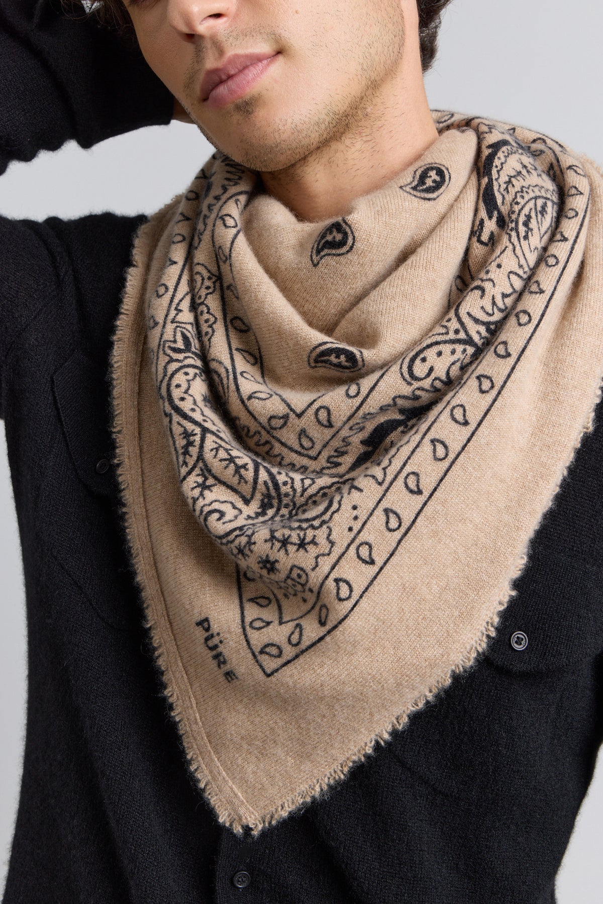 Grande Echarpe Bandana Presley En Cachemire - Ecoland Beige & Noir - Mixte - 100% Cachemire