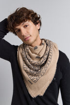 Grande Echarpe Bandana Presley En Cachemire - Ecoland Beige & Noir - Mixte - 100% Cachemire