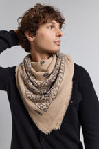 Grande Echarpe Bandana Presley En Cachemire - Ecoland Beige & Noir - Mixte - 100% Cachemire