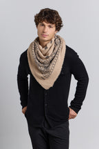 Grande Echarpe Bandana Presley En Cachemire - Ecoland Beige & Noir - Mixte - 100% Cachemire